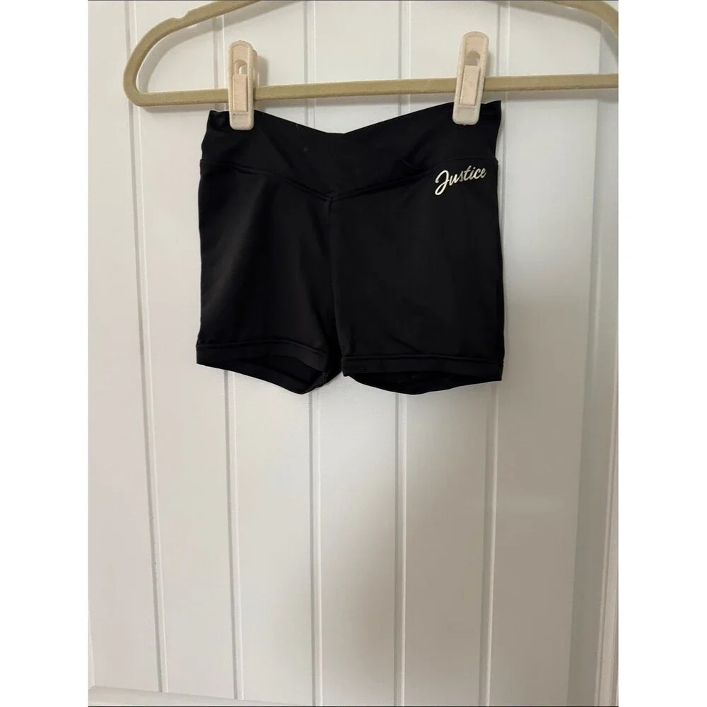 Justice Black V-Waist Athletic Shorts with Script Logo